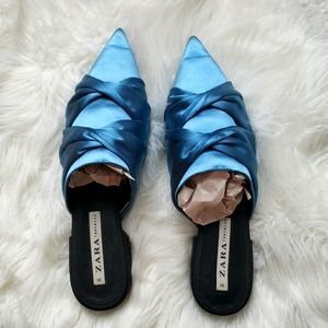 Zara Satin Bright Blue Summer Mules